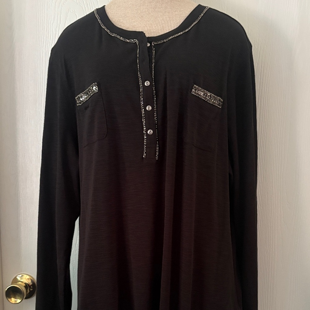 Chaps Black Blouse with Silver Detailing